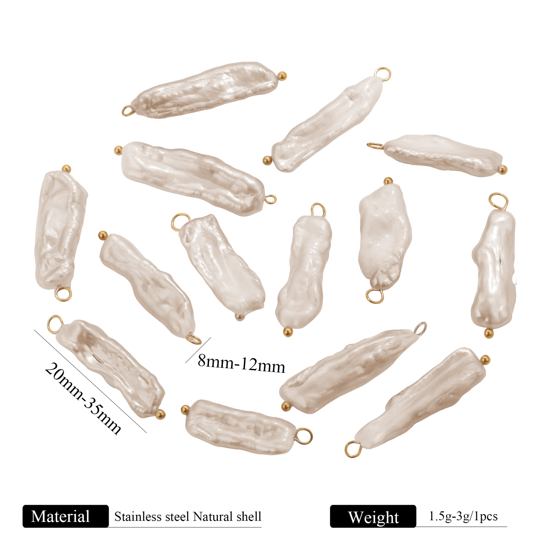 Agua dulce natural barroco temperamento de perla de acero inoxidable colgante de aguja curva colgante DIY collar pendientes joyas