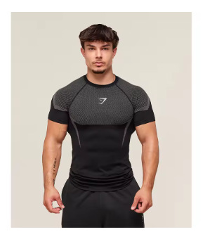 Amazon 外国貿易メンズ半袖 GYM スポーツ フィットネス ランニング トレーニング ウェア ストレッチ ファッション プリント ラウンドネック Tシャツ|undefined