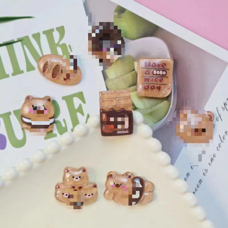 Marrón hielo transparente lindo oso galleta resina accesorios Oso de café DIY crema pegamento teléfono caso horquilla material al por mayor