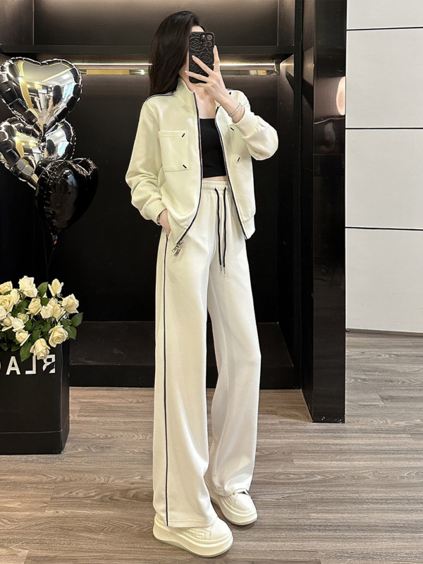 高级感纯色休闲运动套装女早秋新款洋气减龄立领卫衣阔腿裤两件套|undefined