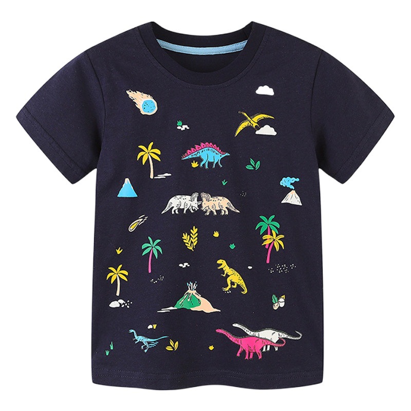 Camiseta de manga corta para niños de verano de estilo europeo y americano para niños dinosaurio de dibujos animados impreso casual Top bebé camisa de fondo de algodón