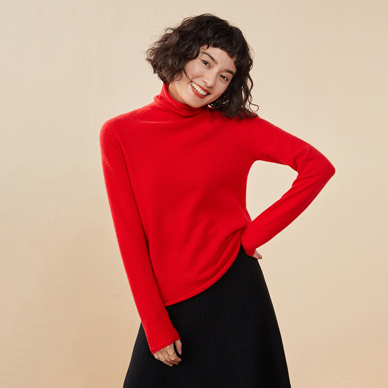 软糯小山羊绒衫堆堆领打底女2025秋冬新款糖果色高领时尚针织毛衣|undefined