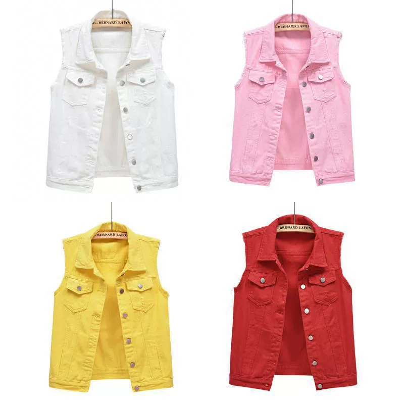 Джинсовый жилет женский цвет весна и осень 2023 большой размер короткая куртка без рукавов с тонкими отверстиями