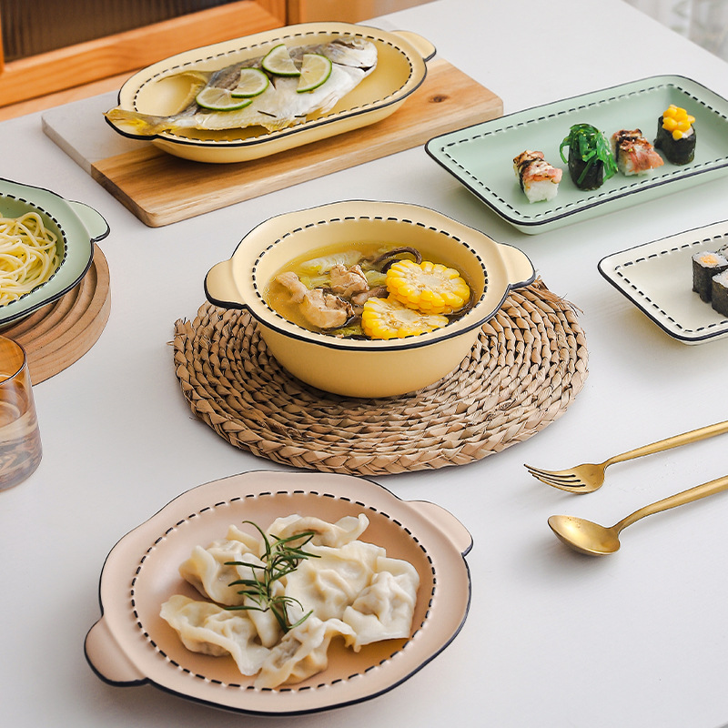 Xiaohong libro camping picnic tazón de cerámica ins estilo lindo chica corazón vajilla de cerámica plato mu Lanxi