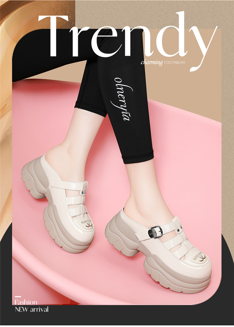 Dép sandal nữ quai chữ V đế xuồng dày 5 cm, phong cách La Mã, mũi kín, kiểu lười khoét lỗ — JST 7131 màu đen, JST 7131m màu chi tiết 2