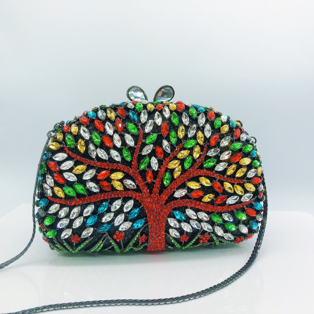 Túi clutch nữ đính đá hình cây kim loại rỗng, túi cầm tay dự tiệc — Màu vàng chi tiết 3