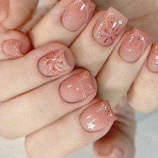 Blush Gentle Sweet Fireworks Star Nail Pieces Ins Advanced Pure Desire Wind White Short Fake Nail Wear Armor