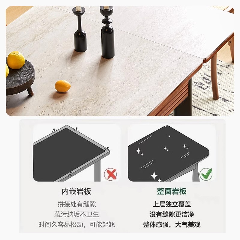 Mesa de comedor de tablero de roca de madera maciza medieval, mesa de comedor de apartamento pequeño retráctil plegable, rectángulo doméstico 2024 nuevo