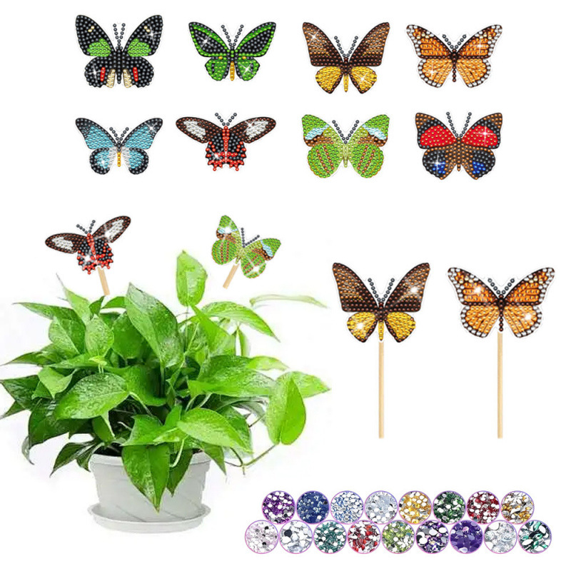 Estacas decorativas para macetas con diseño de flores para decoración de plantas en el hogar y escritorio, fabricante de estacas de jardín hechas a mano con pegatinas de diamantes DIY.