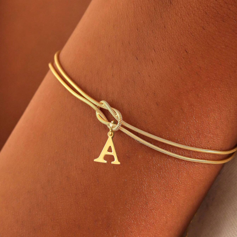Cross-Border Amazon New Stainless Steel 26 Letter Bracelet Fashion Concentric Knot Round Snake Bone Bracelet Couple Friendship