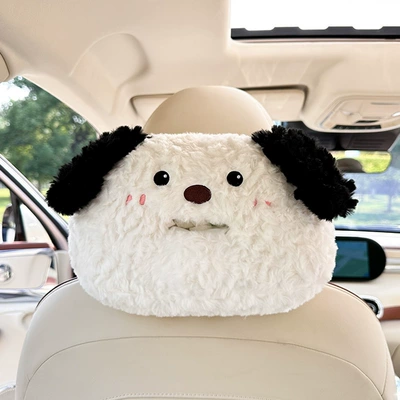 Cute Cartoon Car Headrest Tissue Car tissue box/set - rabbit-hair-abraded-puppy-headrest-tissue-box-white
