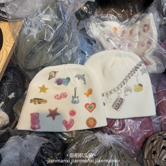 针织帽子女25秋冬新款减龄印花爱心五角星链条Y2K保暖套头毛线帽