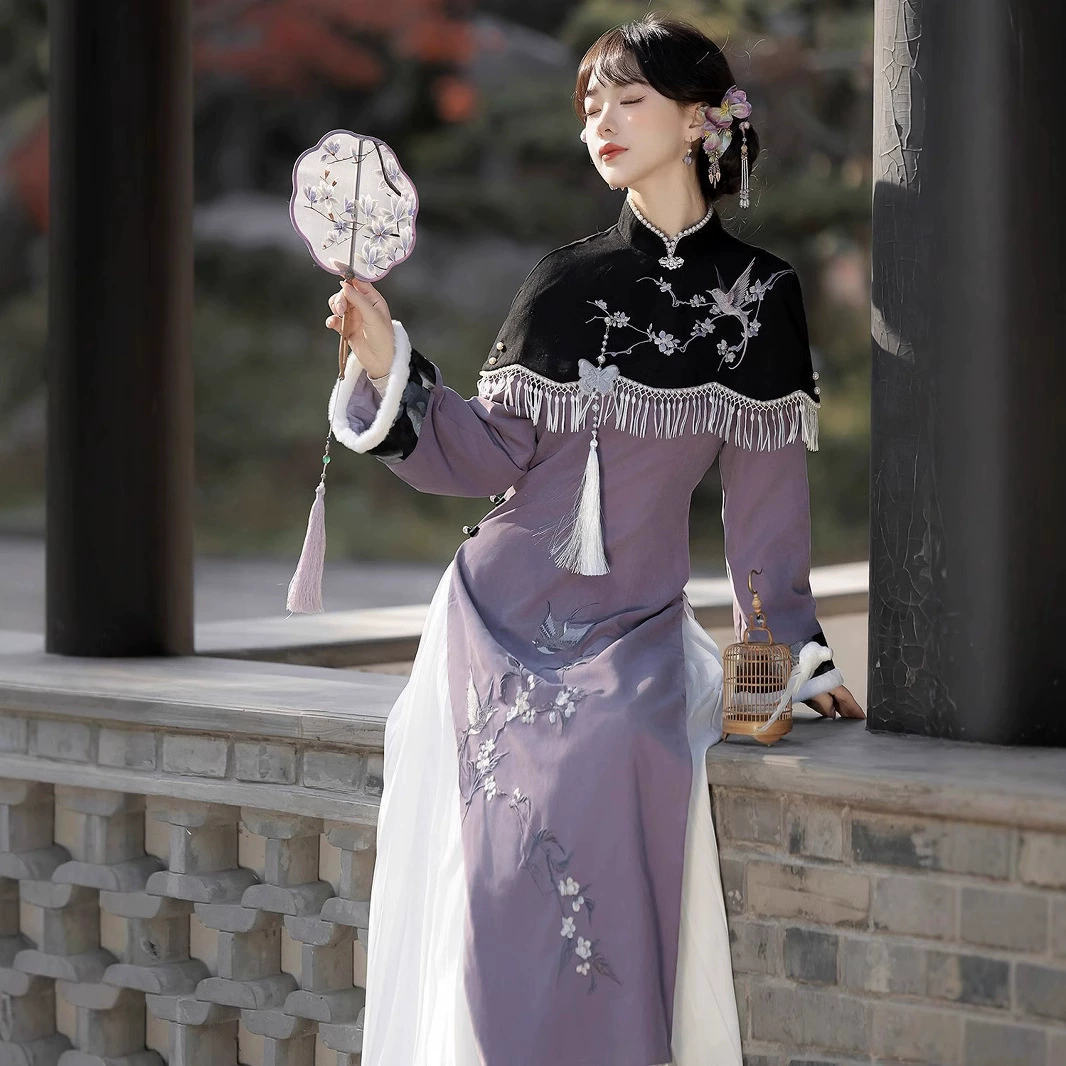 Cheongsam, новый китайский стиль, национальный стиль, вышивка, повседневная шаль с кисточками, костюм Cheongsam