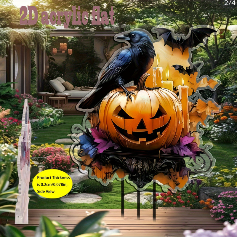 1件2D平面亚克力，万圣节乌鸦南瓜，亚克力地插装饰品