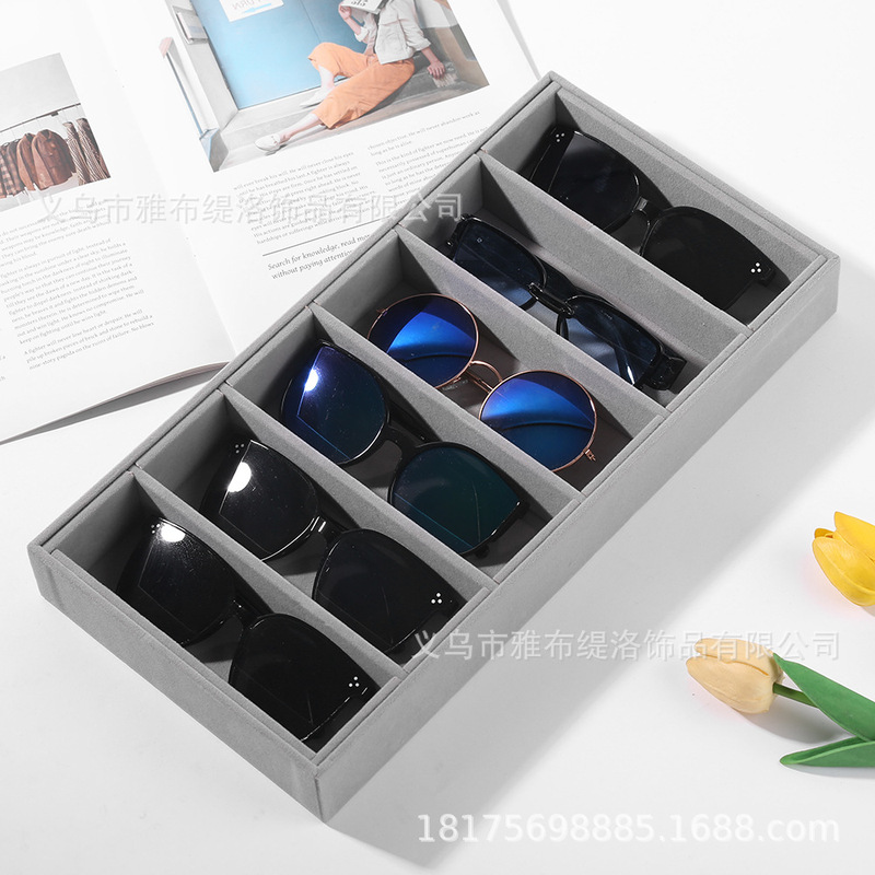 2025 Cross-Border Hot Selling Large-Capacity Eyepiece Box Multi-Grids Velvet Eye Storage Box Sunglasses Display Stand Manufacturer Direct