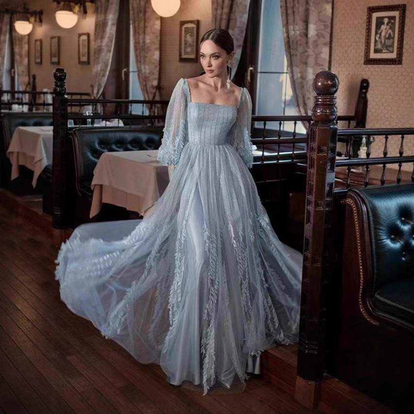 Banquet Evening Dress for Women 2025 Summer New Blue Elegant Design Dress Vocal Art Exam Annual Party Dress