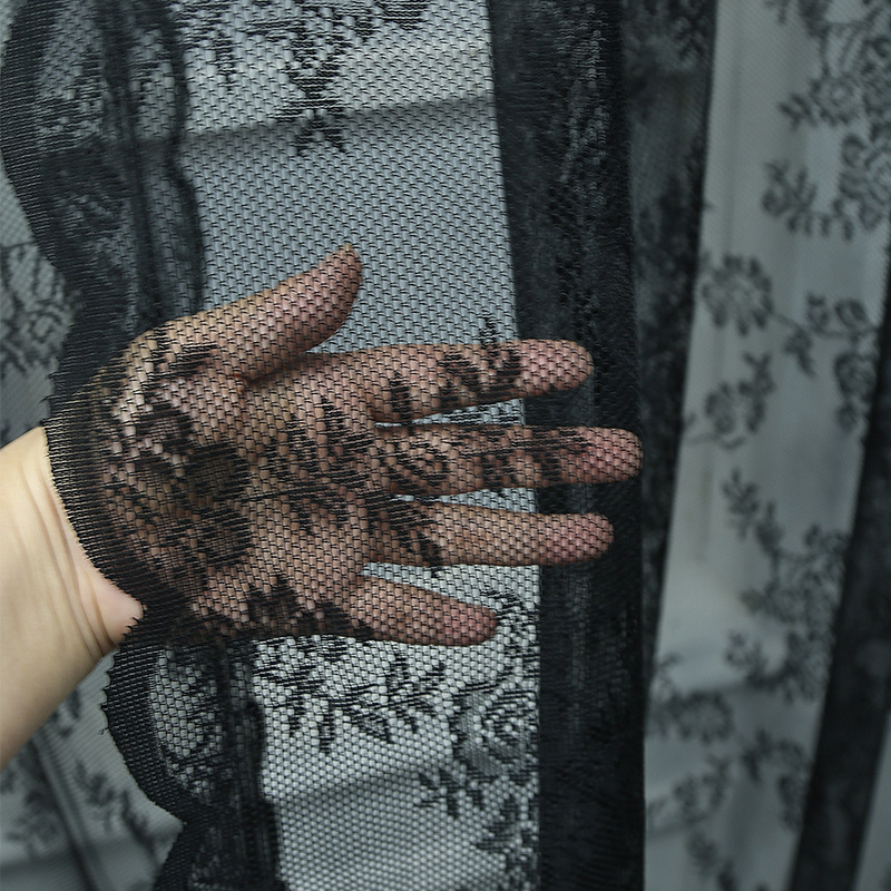 Retro Korean-style Lace Black Sheer Curtains For Living Room Balcony And Bay Window_voghion.com