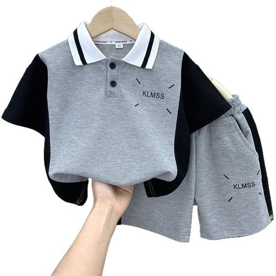 Children's short-sleeved suit 2025 summer Korean version of the new handsome baby summer short-sleeved pants two-piece wholesale