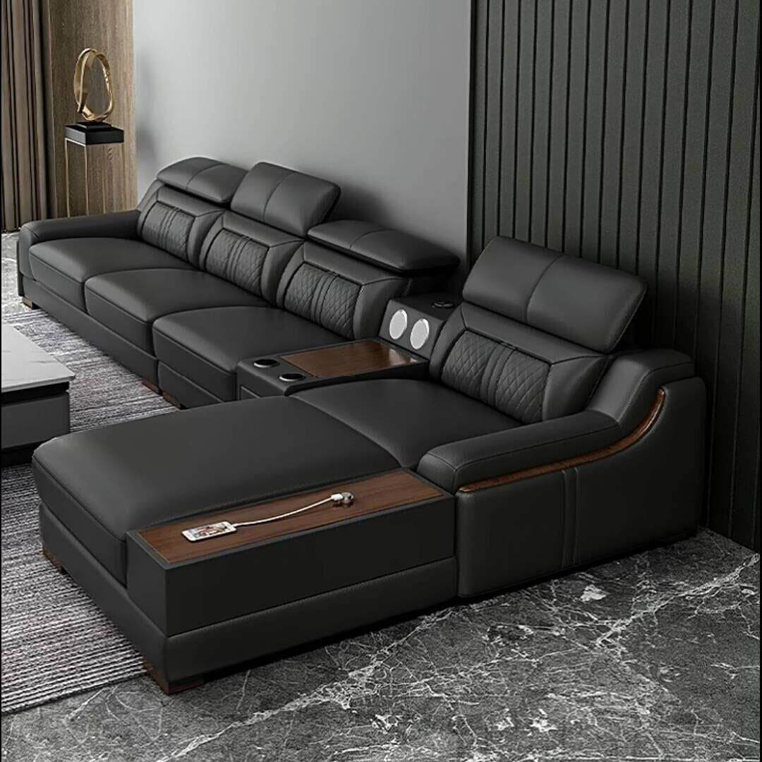 Sofá de cuero de vaca de primer piso, sala de estar, combinación de sofá de cuero italiano simple y moderno para el hogar. image 5