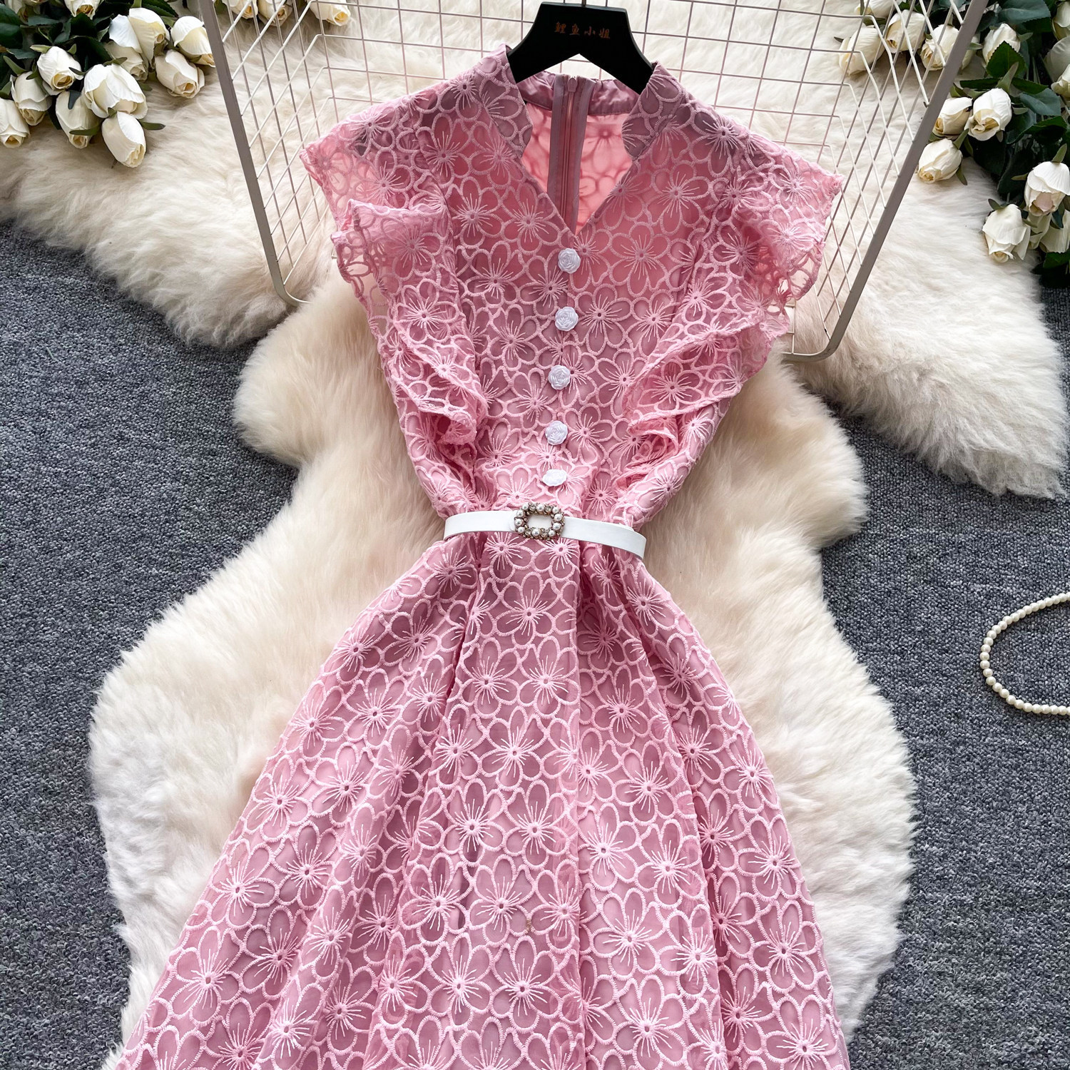 Elegant Lace A-Line Sundress For Women, High Waist Sleeveless Summer Maxi Dress_ecoleips.com