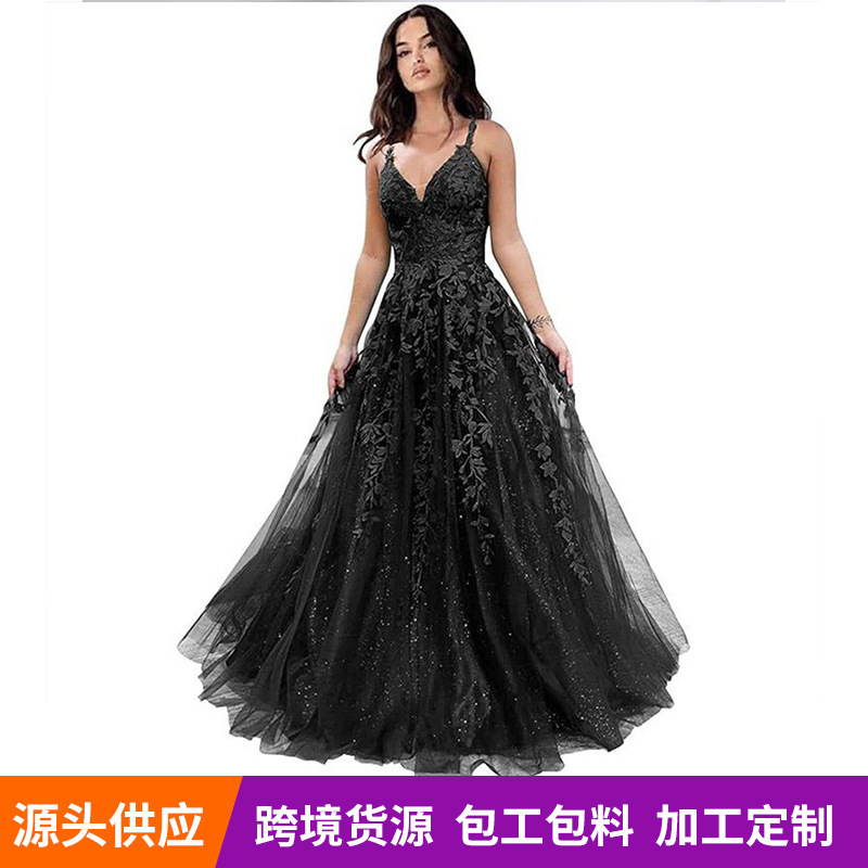 Evening Dress for Women, Amazon Foreign Trade, Tulle Ball Gown, 2026 New Model, Lace Appliqué, Long Dress with Thin Straps Evening Dress for Women, Amazon Foreign Trade, Tulle Ball Gown, 2026 New Model, Lace Appliqué, Long Dress with Thin Straps