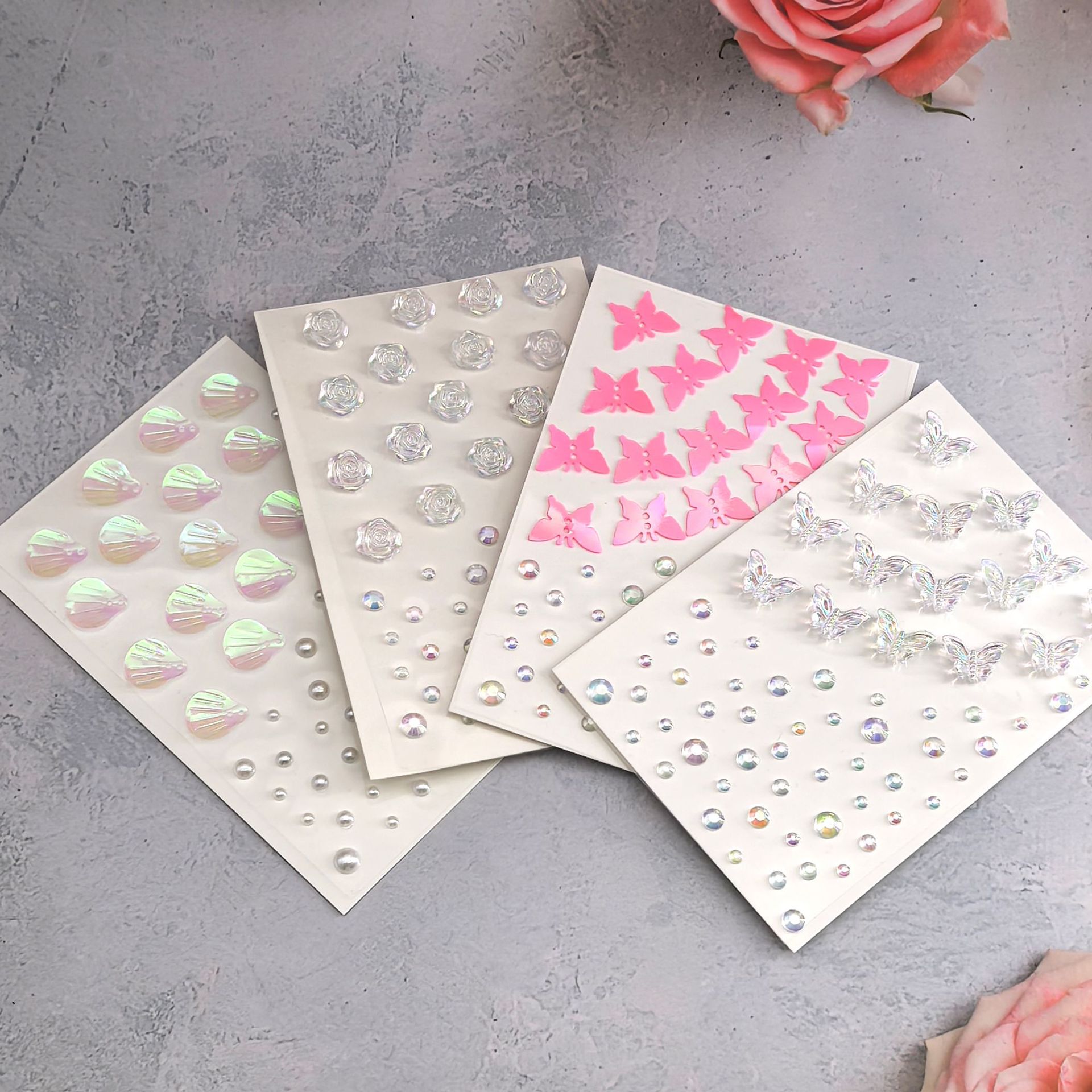 Aurora mariposa rosada pegatinas de maquillaje de ojos joyas de maquillaje facial infantil escenario cara esquina de los ojos diamantes de agua cejas manicure