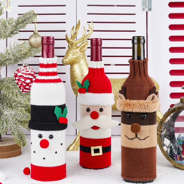 Christmas Decorations for the Elderly, Snowman Wine Bottle Cover, Knitted Wine Bottle Cover, Champagne Bottle Cover, Restaurant Holiday Party Decoration