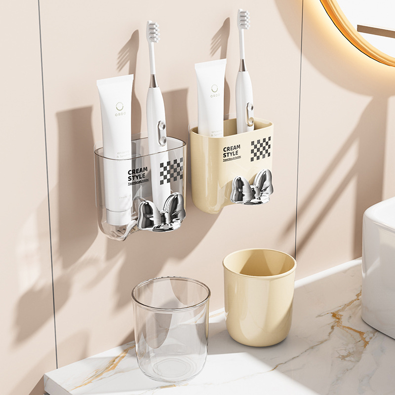soporte de tazas de alto valor facial para artículos de baño sin perforación soporte de cepillo de dientes soporte de tazas de cepillo de dientes tipo pared soporte de tazas de dientes estante de almacenamiento doméstico