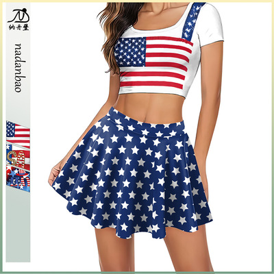 Юбка в складку, комплект, мини-юбка, США, короткий рукав