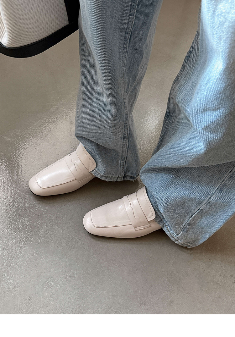 Giày loafer nữ mũi tròn da bò, gót vuông 2.5 cm phong cách Pháp — màu nâu chi tiết 19