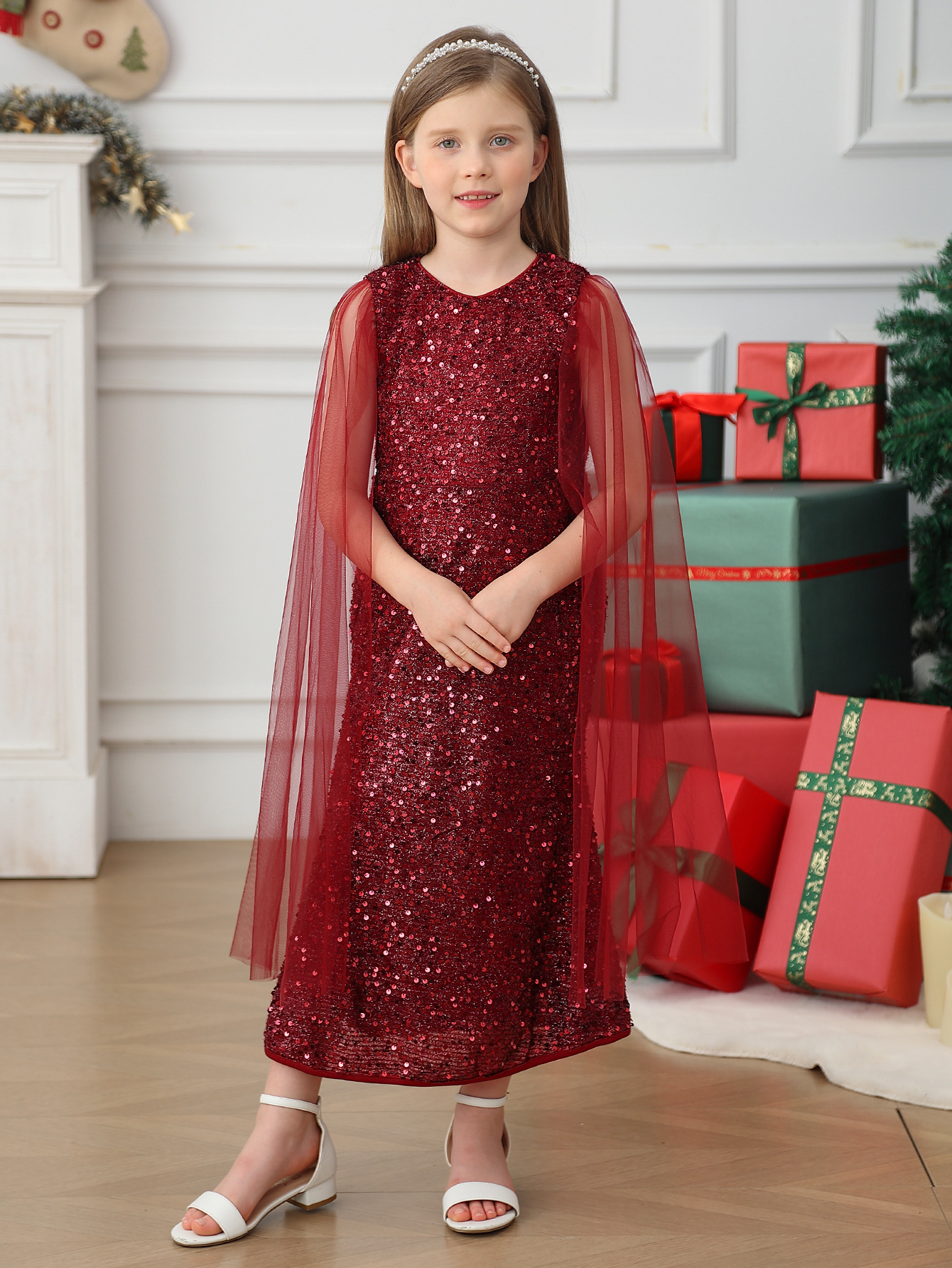 Vestido de niña transfronterizo vestido de navidad sin mangas vestido de anfitrión vestido de baile
