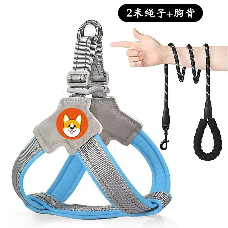 新款狗狗牵引绳背心式宠物胸背带遛狗绳中小型柯基比熊泰迪牵引绳|undefined