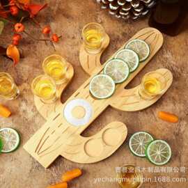 木质仙人掌型鸡尾酒调味托盘香料容器盐边盒调酒师工具盐杯沾糖盘