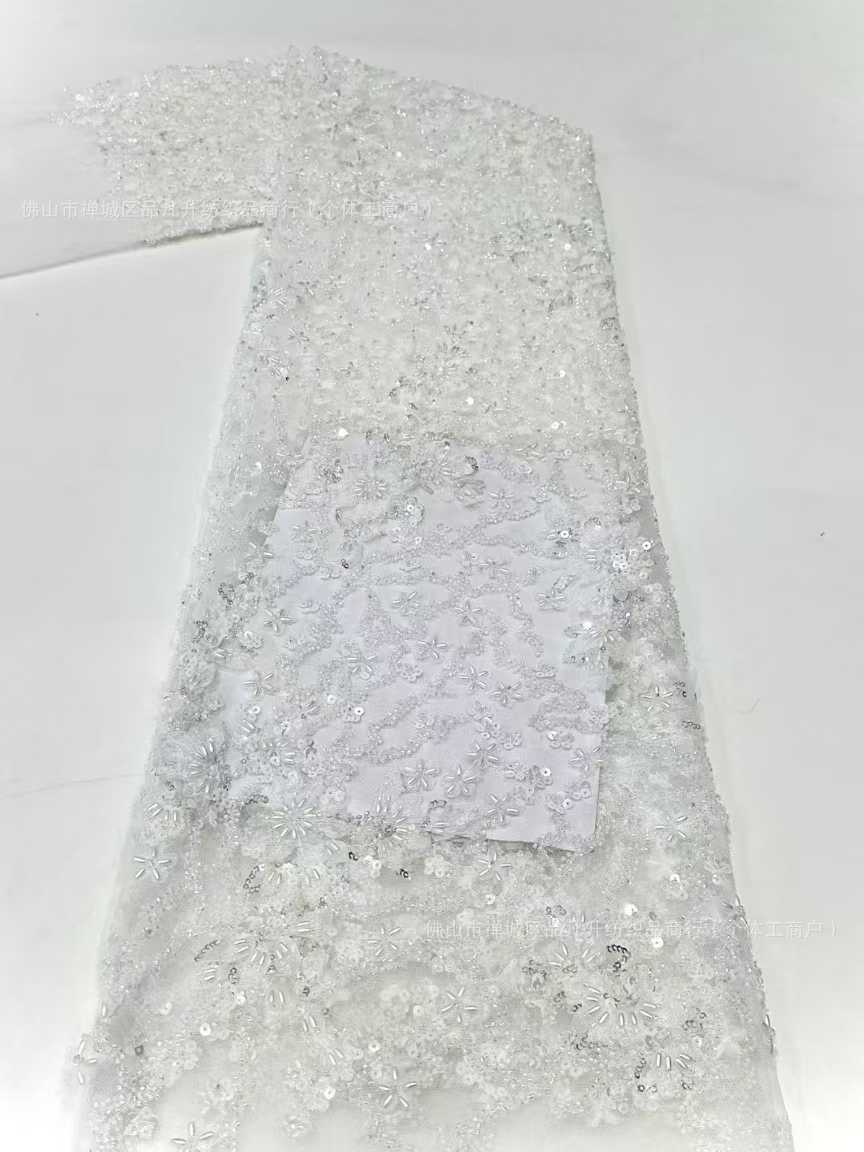 Tejido de boda, vestido de bordado de perlas, moda transfronteriza de alta calidad, tela de bordado tridimensional, perlas de arroz image 8