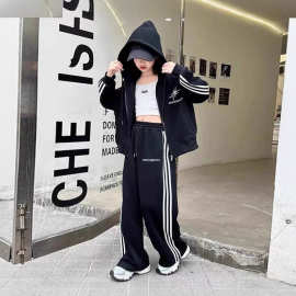 儿童新款女童工艺设计连帽卫衣外贸跨境秋冬季长袖两件套童装