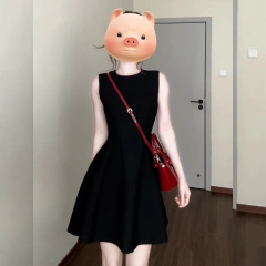 赫本風の黒いフランスの袖なしのワンピースのスカートの夏の2025新型の婦人服の小さい背は腰を収めて明らかにやせているショートスカートを現します。