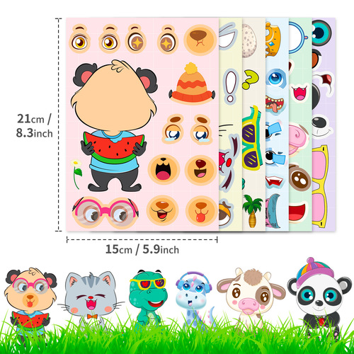 Cross-border 6 sheets/pack small animal puzzle stickers for children's early education, face-changing stickers, baby intelligence DIY early education puzzle stickers