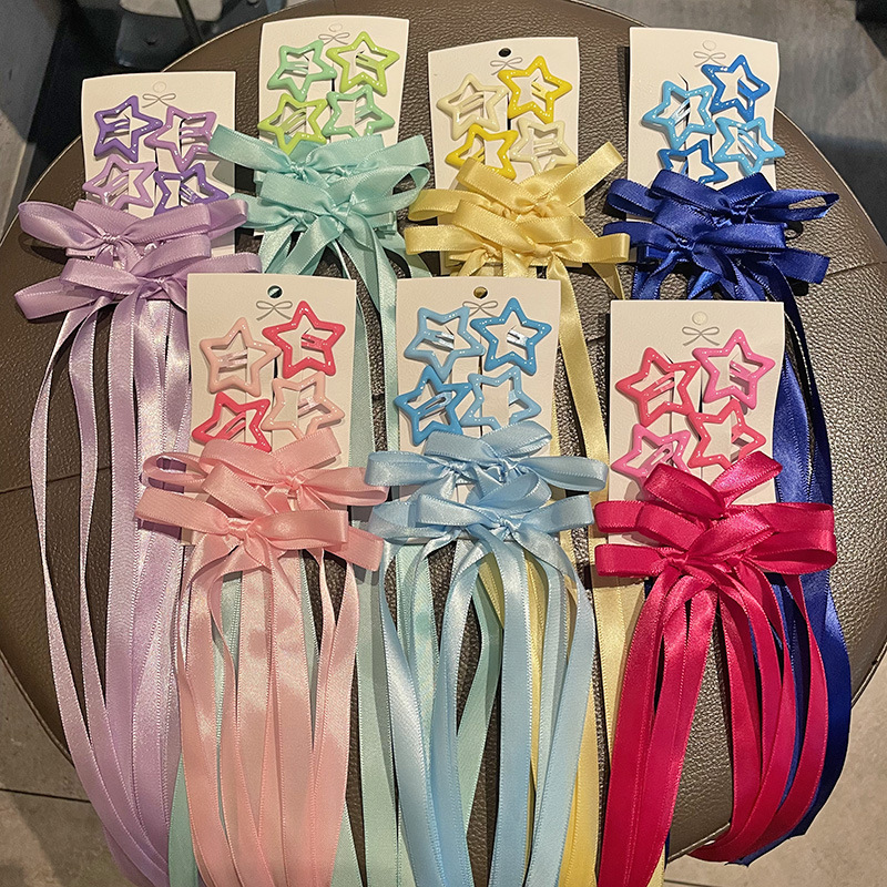 Bowknot Braided Hair Clips, Star-Shaped Pink, Purple, Blue Hair Clips, Concert and Music Festival Support Color Hair Clip Set
