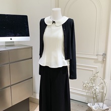 白色娃娃领背心女秋季开衫西裤休闲甜美千金三件套套装