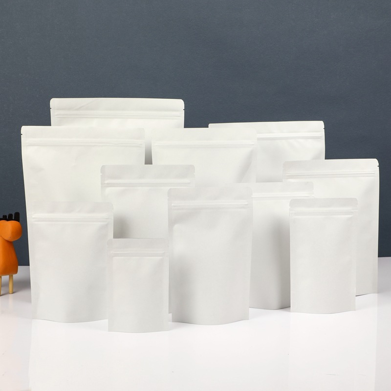 批发白色镀铝牛皮纸自立自封袋花茶食品包装纸袋印刷logo