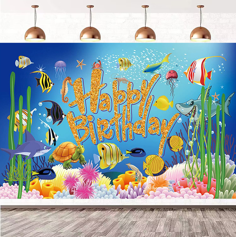 Foreign trade Amazon photography background marine animal Underwater World birthday party layout decoration banner Foreign trade Amazon photography background marine animal Underwater World birthday party layout decoration banner
