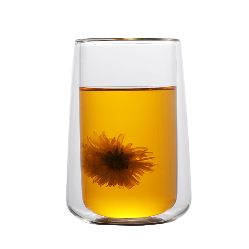 Taza de café de doble capa de vidrio, taza doméstica de doble capa, taza de agua aislada creativa, taza para preparar té de flores y leche, resistente al calor