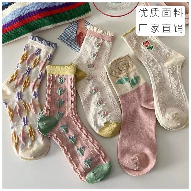 Three dimensional brand spring knee socks, internet celebrity, mid-length
