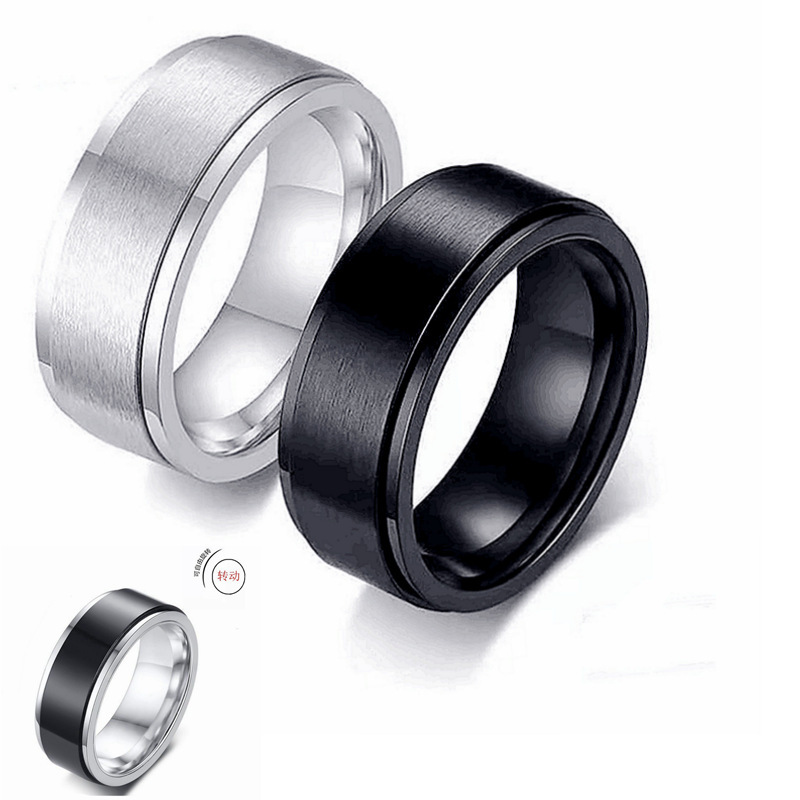 Cross-Border New Product Rotatable Titanium Steel Ring European and American Men's Stainless Steel Rotating Ring Black Hand Jewelry Wholesale