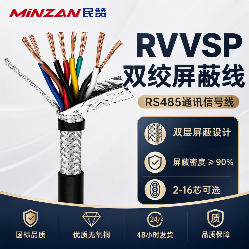 加密RVVSP双绞屏蔽电缆线2-16芯0.2/0.3/0.75平方rs485通讯信号线