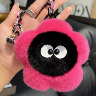 [Little Flower] Real Rex Rabbit Fur Car Keychain Pendant Ins Internet Celebrity Plush Ball Backpack Decoration Ins Style