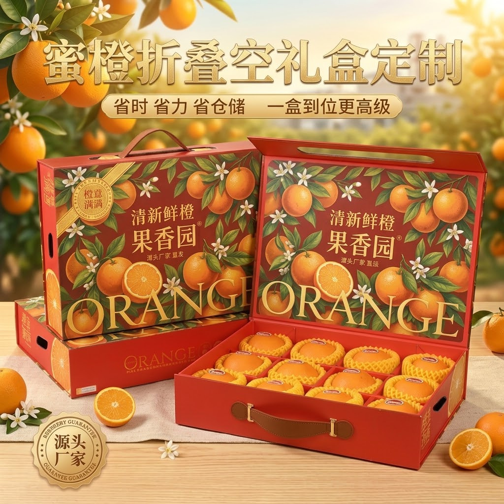 橙子手提折叠水果礼盒通用脐橙沃柑礼品盒喜庆水果包装盒空盒年货