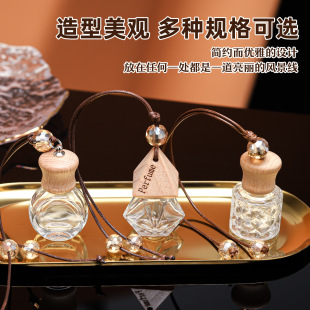in stock wholesale wooden lanyard perfume bottle 10ml square glass car fragrance empty bottle aromatherapy decorative bottle
