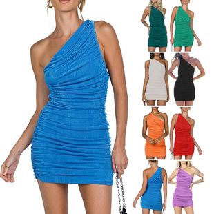 Sexy crossbody pleated sheath dresses�Ը��ް�����ȹ�B��ȹŮ