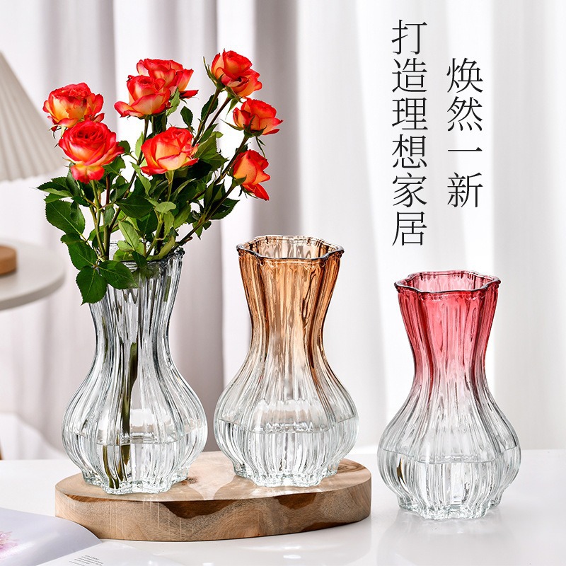 Ornamentación nórdica en el viento de alto valor visual jarrón hidropónico de alto nivel de flores al por mayor jarrón de vidrio creativo estilo de ajo